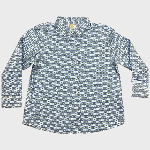 Talbots Wrinkle Resistant Shirt Womens 12 P Blue Geometric 3/4 Sleeve Button Up - Picture 1 of 6